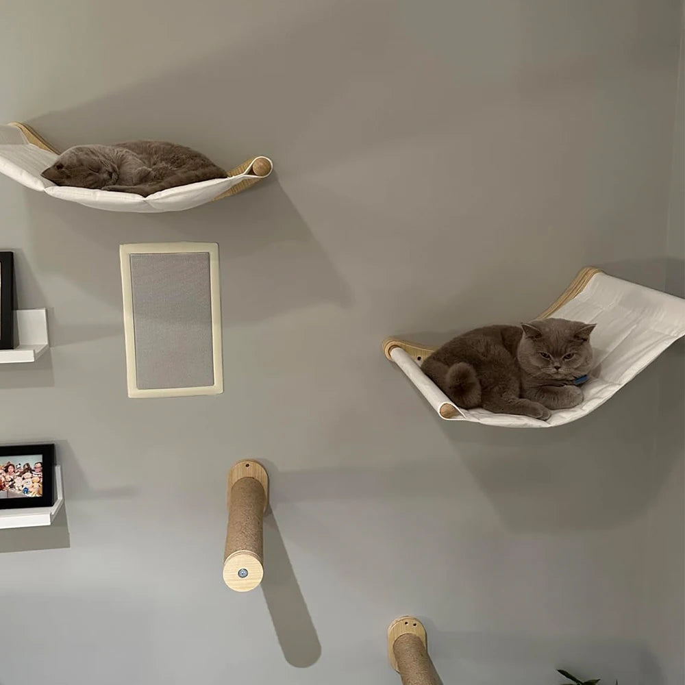 Wall Mounted Cat Climbing Shelves Cat House Cat Bridge Cat Hammock with Scratching Post and Pedals or Stairway for Kittens