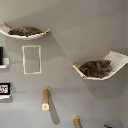 Wall Mounted Cat Climbing Shelves Cat House Cat Bridge Cat Hammock with Scratching Post and Pedals or Stairway for Kittens