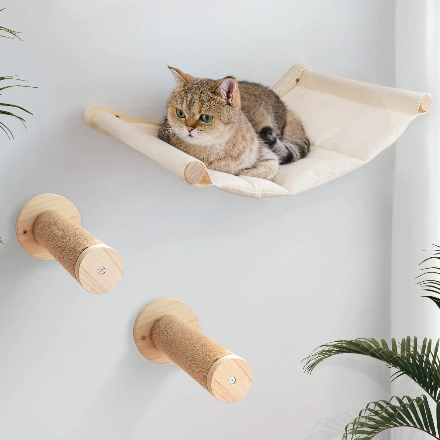 Wall Mounted Cat Shelves Wood Cat Lookout Climbing Shelf Kitten Wall Climbing Tree Furniture Four Step Stair Indoor Cat Hammock