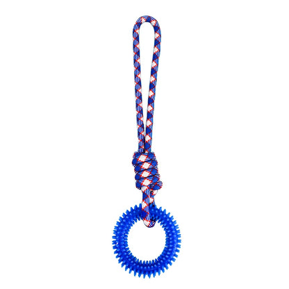 Interactive Training Dog Toys for Small Medium Dogs Rubber Spiked Ring with Rope Chewing Toys Dog Teeth Cleaning Pet Supplies