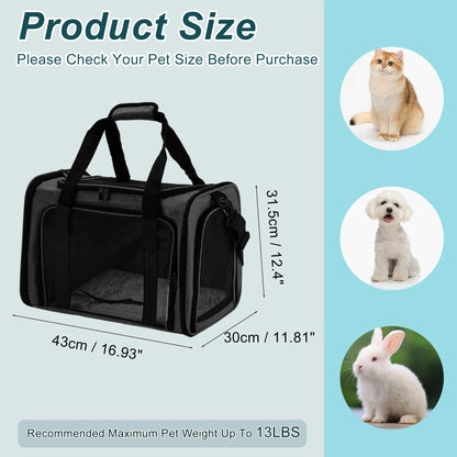 UXCELL Pet Carrier Puppy Carrier Dog Bags for Small Cats Dogs Puppies Up to 13 Lbs Black 600D Oxford Cloth Pet Carriers