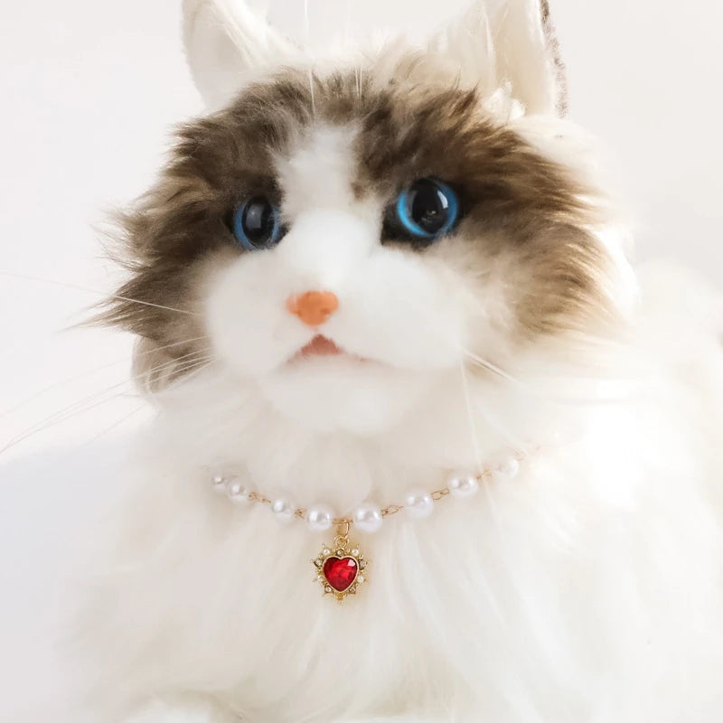 Pearl Chain Accessories for Cats Zircon Heart Pet Products Small Medium Puppy Neck Wear Wedding Birthday Gift Pet Dog Collar