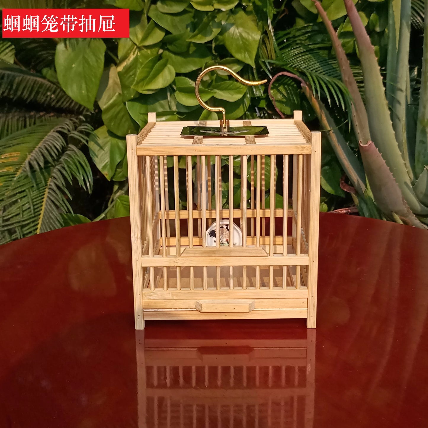Grasshopper Cage, Bamboo Single Grid, Pure Handmade Bamboo Woven Cage, Classic Insect Crawling Tool with Drawer