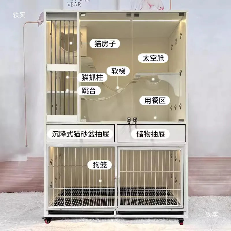Cat villa solid wood cat and dog integrated combination display cage space type foster cage with toilet kennel