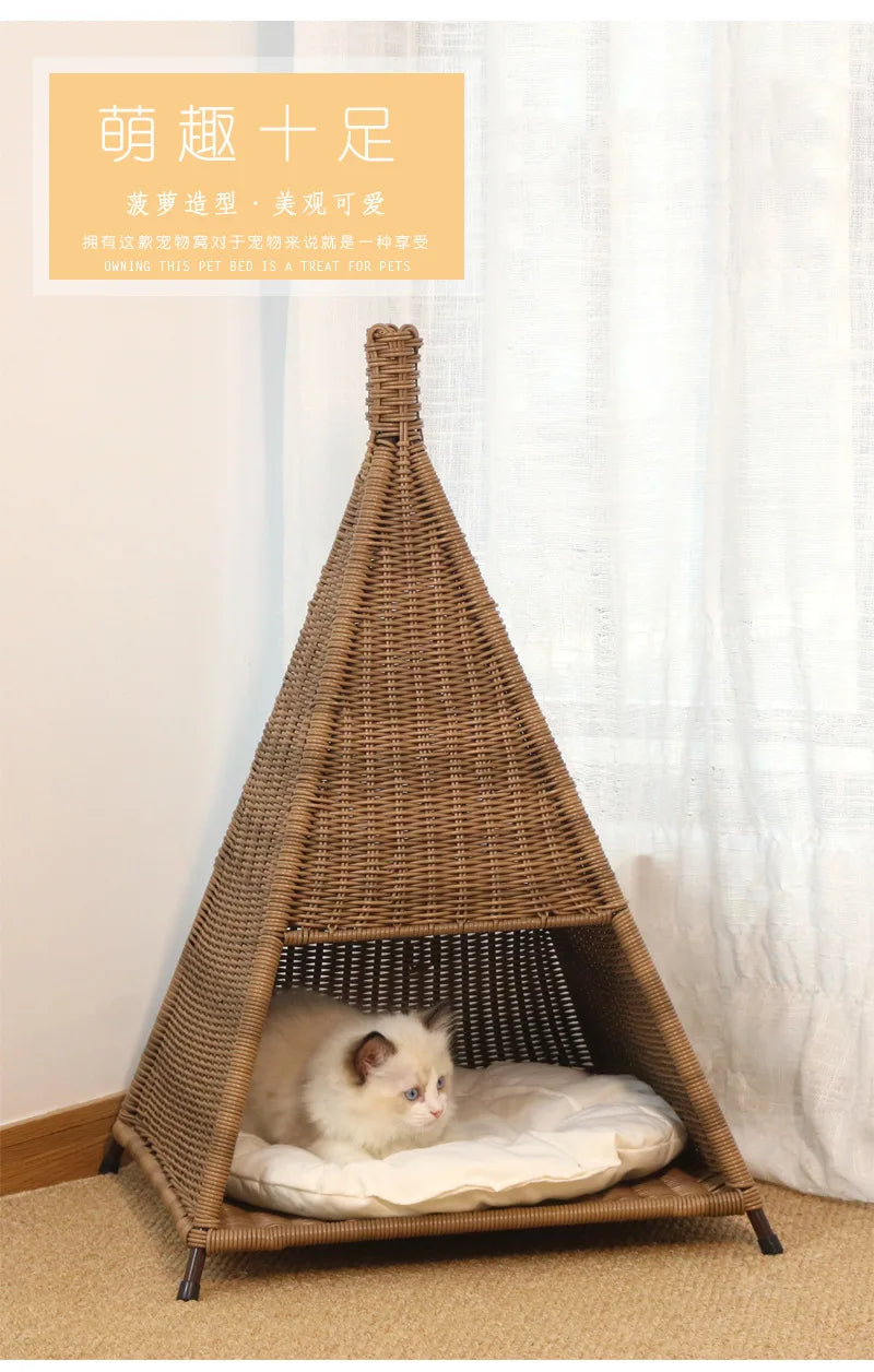 Cat litter tent creative rattan summer kennel cool breathable pet litter four seasons cat litter Internet celebrity cat villa