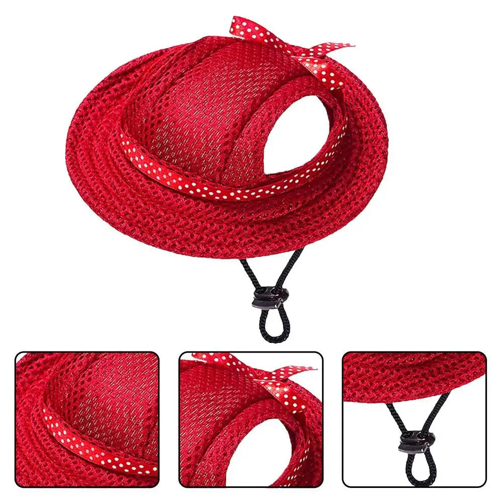 Breathable Dogs Sun Hats Round Brim Dog Visor Hat Outdoor Breathable Sun Protection With Ear Holes Mesh Sun With Adjustable Chin