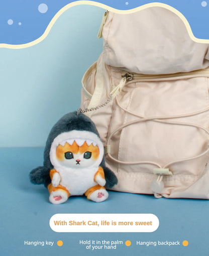 12cm Cartoon Cute Shark Fried Shrimp Cat Plush Doll Pendant Charm Package Pendant