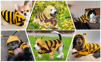 Funny Pet Cat Costume Hooded Stripe Cat Hoodies for Cats Kitten, Easter Halloween Bee Dress Up Party Outfit Cat Clothes