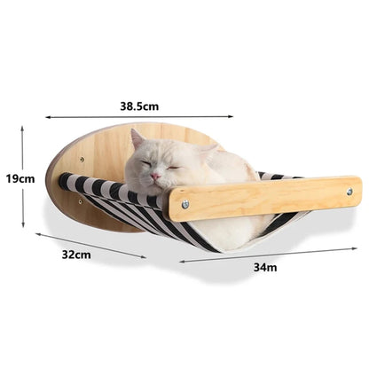 Solid Wood Wall-mounted Cat Climbing Frame Set with Cat Sleeping Nest Cat Tree and Wall Hanging Climbing Column for Kitten