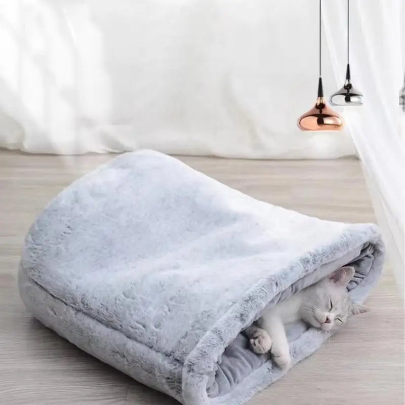 Plush Cat Bed Bag Pet Cat Plush Sleeping Bag Semi-Enclosed Bed Small Medium Large Cats Warming Pad Sack For Autumn Winter
