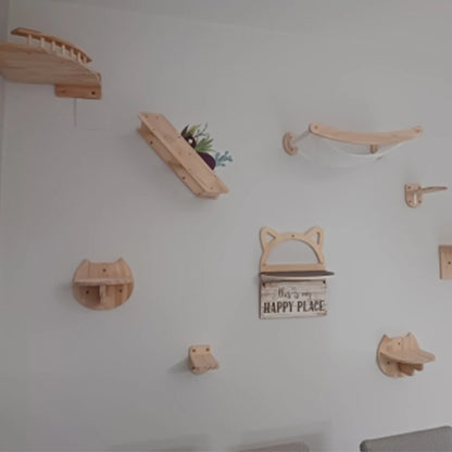 Cat Tower Cat Climbing Shelves Perch For Cat Hammock Wooden Bridge Four-step Ladders Sisal Steps & Post For Cat Play & Climb