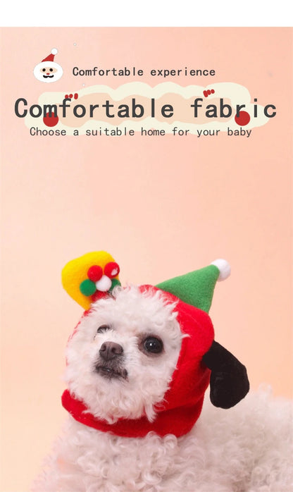 Warm Fleece Cartoon Pet Hat for Cat Christmas Keep Warm York Dog French Bulldog Head Wear Snowman Deer Winter Pet Accessories