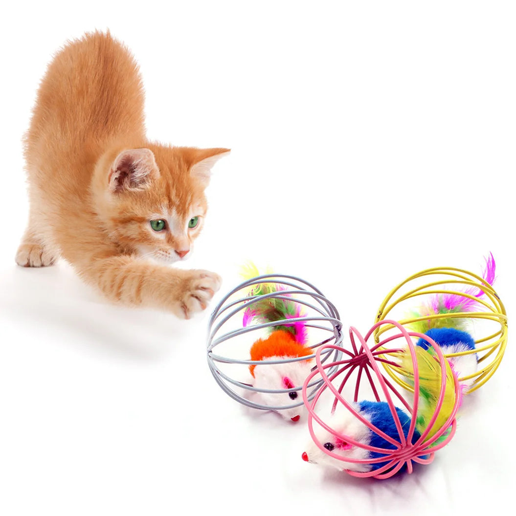 Funny Feather Mice Ball Cage For Kitten Creative Playing Toys Pet Products Play Cat Mouse Toy
