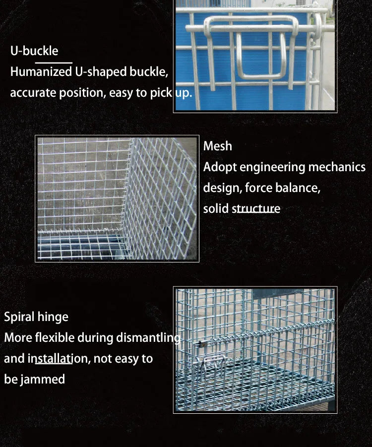 Heavy Duty Foldable Warehouse Iron Wire Cage Mesh Collapsible Container Pallet Cage Metal Collapsible Shipping Cage with Wheels