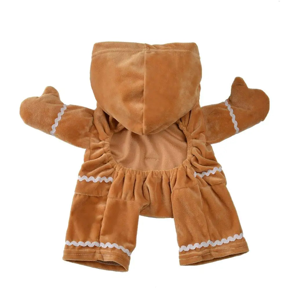 Cute Gingerbread Man Pet Costume Christmas Atmosphere Creative Puppy Hoodie Soft And Comfortable Cotton Kitten Clothes 30cm