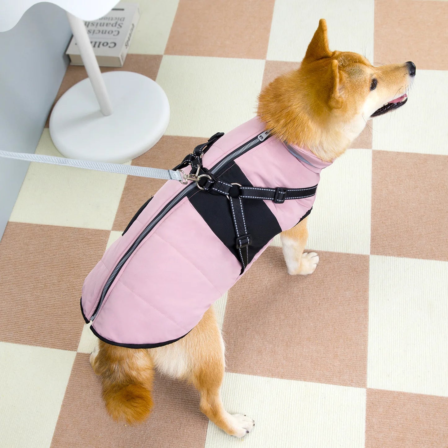 Reflective Dog Coat with Harness Winter Dog Fleece Coat Cold Weather Clothes Zipper Dog Harness Jacket for Medium Large Dogs