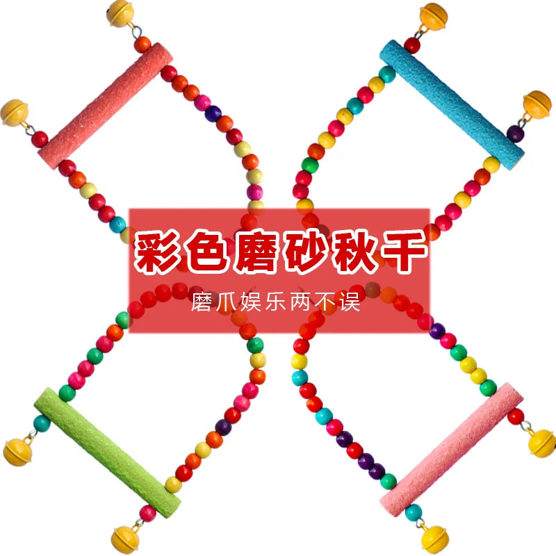 Colorful Frosting  Pet Parrot Swing toys Stand Rack Squirrel Bird Branch Perches Chew Bite Toys with bell Birds Cage Acce