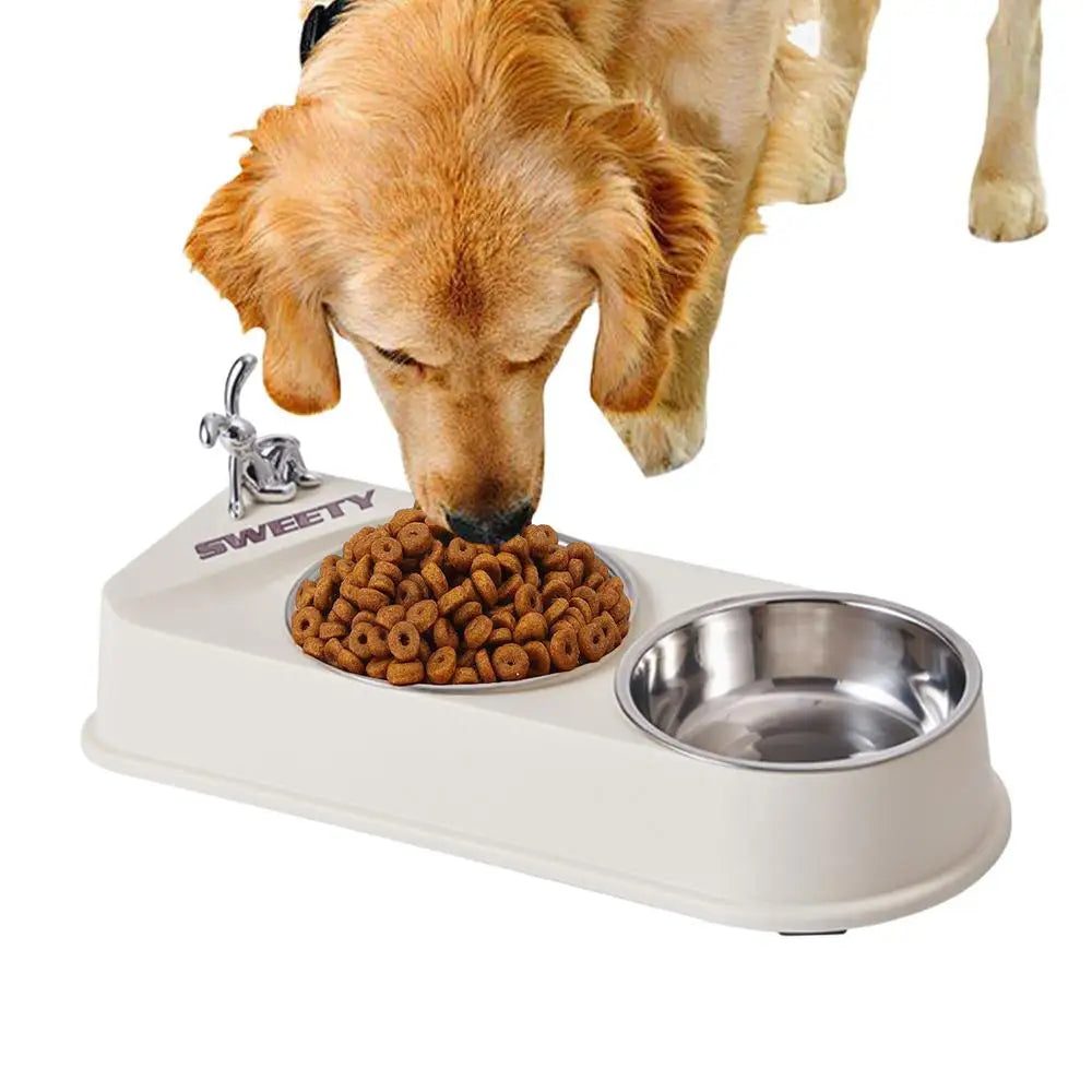 Pet Double Feeding Bowl Non-Slip Feeder Two Dishes For Cats Non-skid Pet Stainless Steel Bowls Pet Feeder Food Dispenser