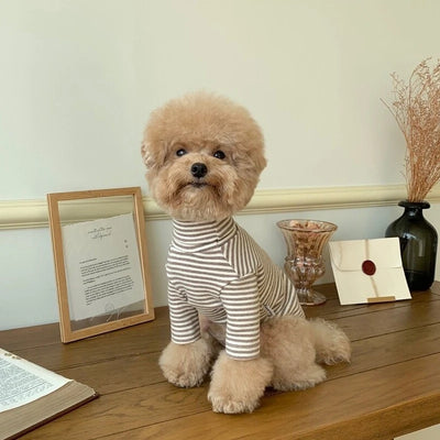 Coffee Strips Pet Dog Clothes for Chihuahua High Collar Autumn Warm Cat Sweatshirt Overalls Soft Velvet Cat Puppy Bottom T Shirt