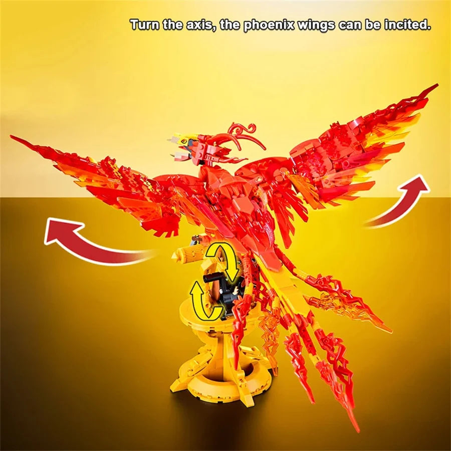 New Magic Movie Fire Phoenix Chinese Fly Divine Beast Building Blocks Bricks Mythical Animal Bird Model Assembled Toy Kid Gifts