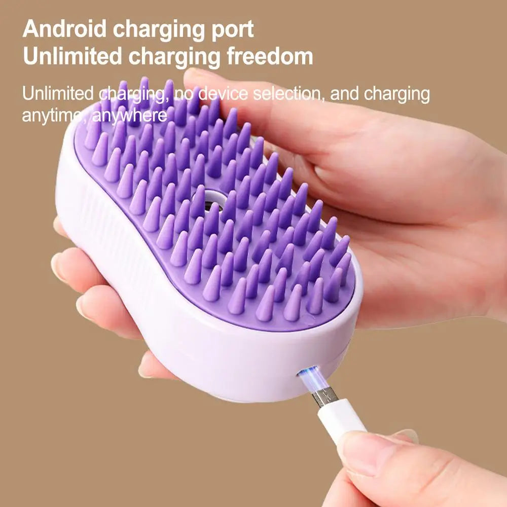 Pet Steamer Brush USB Rechargeable Cat Steamy Brush Dogs Cats Pet Hair Removal Self-Cleaning Comb for Long and Short Hair