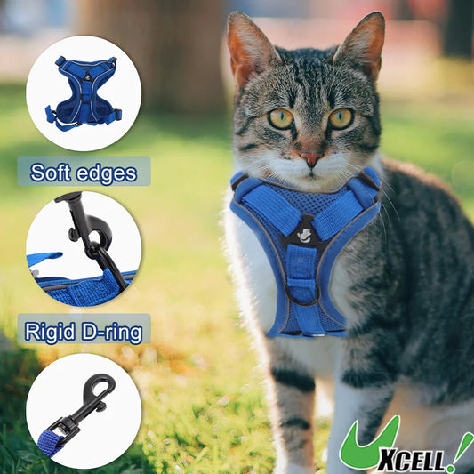 UXCELL Cat Harness and Leash Set Adjustable Vest with Reflective Strips Escape Proof for Cat and Small Dog Outdoor Hiking