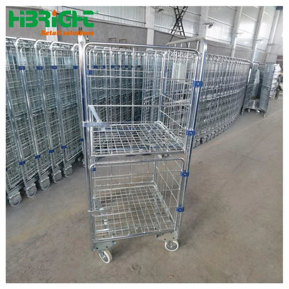 4 Sided Secure Supermarket Warehouse Cargo Industry Steel Storage Roll Cage
