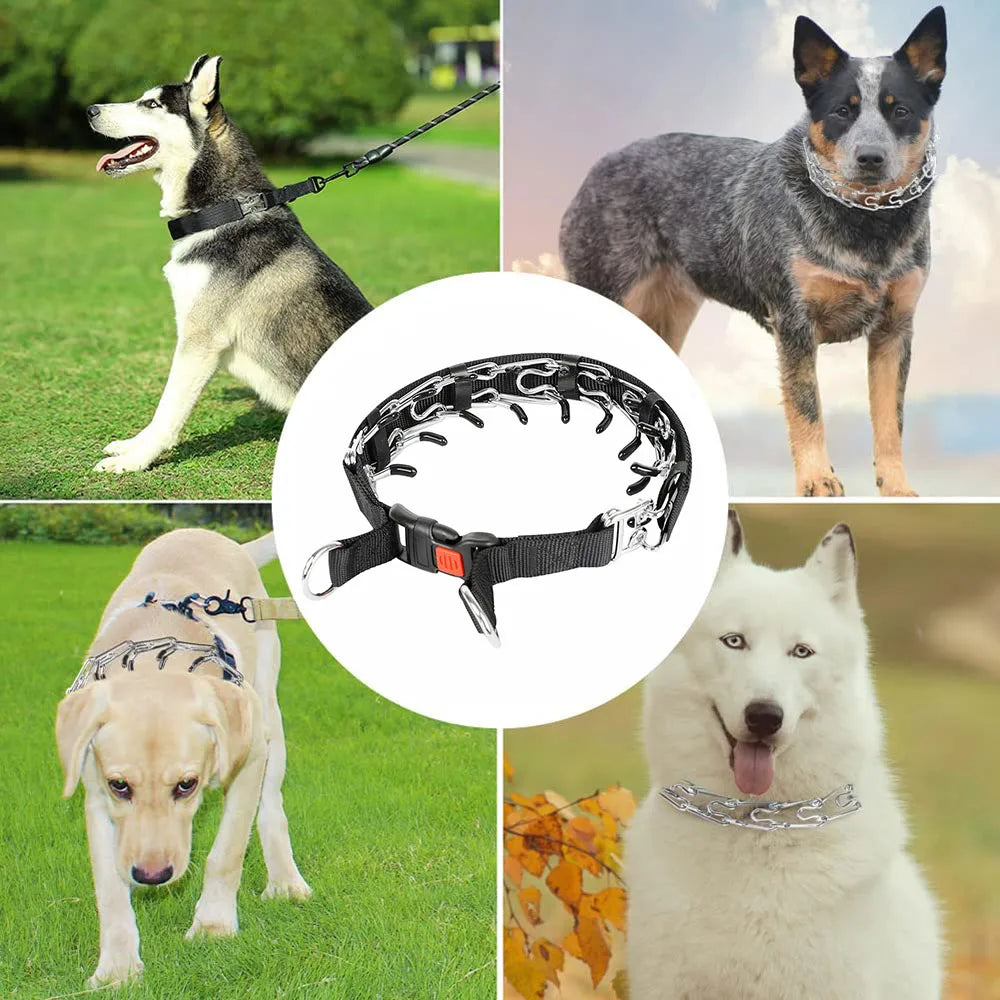 Pet Prong Collar for Dogs Adjustable Dog Choke Pinch Training Collar with Rubber Tips & Nylon Cover for Small Medium Large Dogs