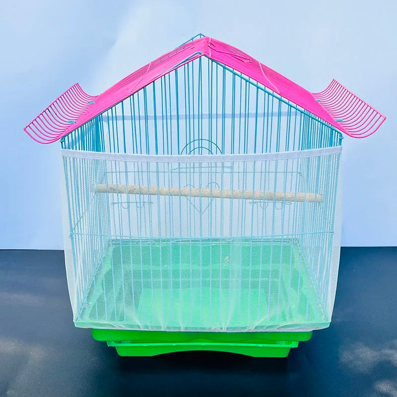Mesh Bird Cage Cover Shell Skirt Net Easy Cleaning Seed Catcher Guard Bird Cage Accessories Nylon Parrot Bird Cage Net