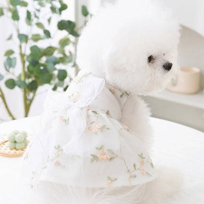 Summer Dog Dress Luxury Dog Clothes Pet Dog Apparel Bow Puppy Mesh Skirt Chihuahua Bichon Clothing Kitten Lace Dog Cooling Vest