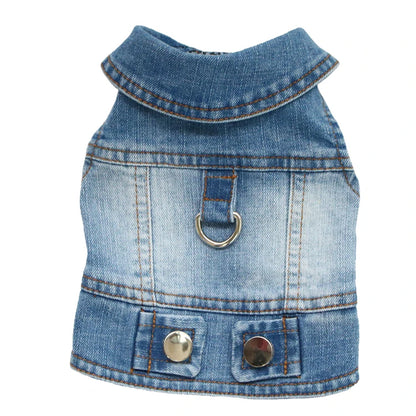 Dark Washed Dog Denim Jacket for Small Medium Dogs, Puppy Sleeveless Jeans Coat with D Ring Chihuahua Yorkie Clothes Pet Apparel