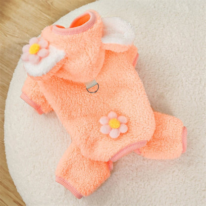 Soft Flannel Pet Dog Clothes Light Blue Solid Flower Winter Overalls for Cats New Year Cosplay Chihuahua Coat Kitten Sweatshirts