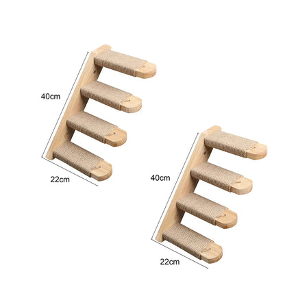 Wall Mounted Climbing Shelf Cat Tree 4 Steps Stairway with Cat Hammock Scratching Post for Sleeping Playing and Grinding Claw