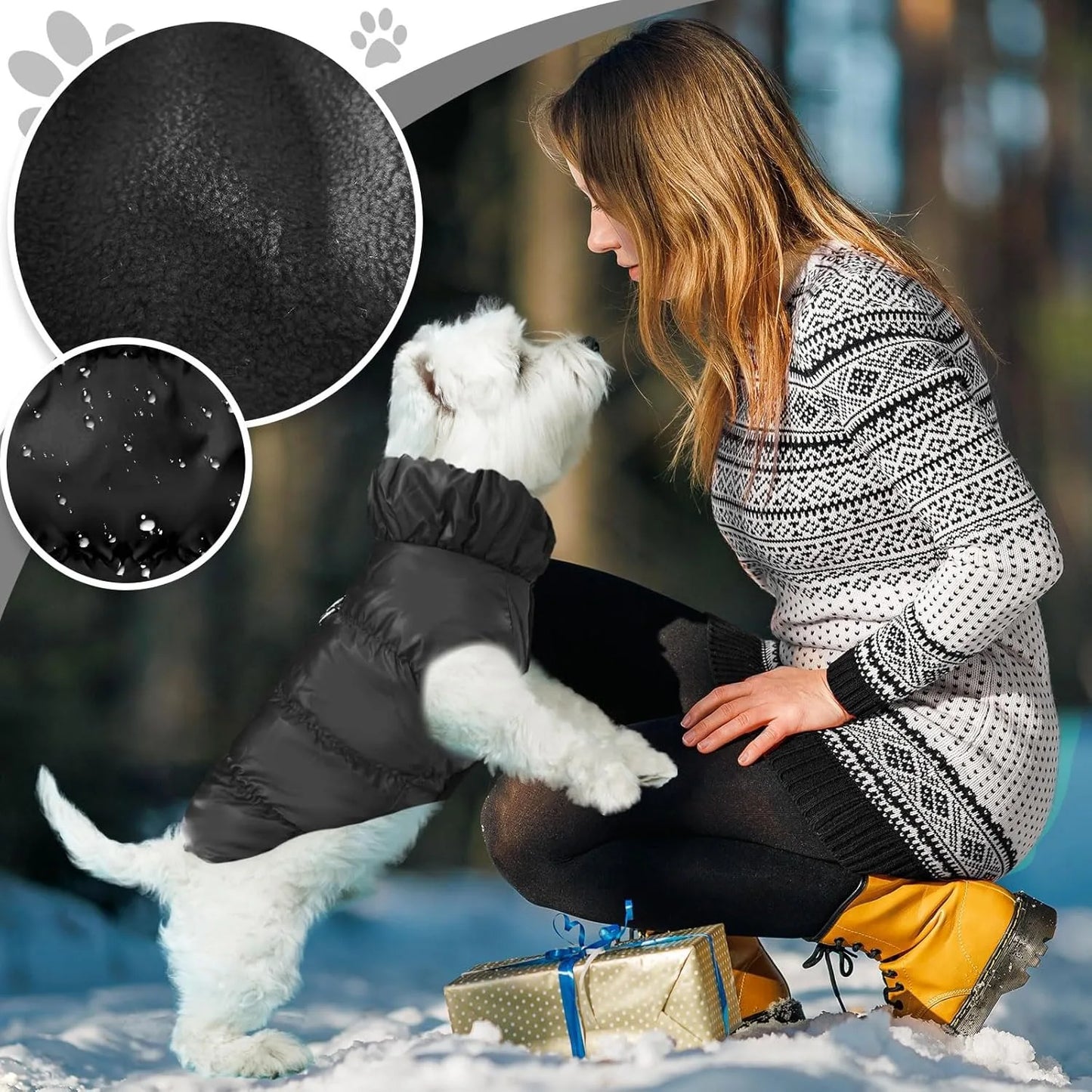 Winter Dog Down Jacket for Small Medium Dogs, Thicken Warm Puppy Puffer Jacket Turtleneck Padded Coat Cold Weather Dog Clothes