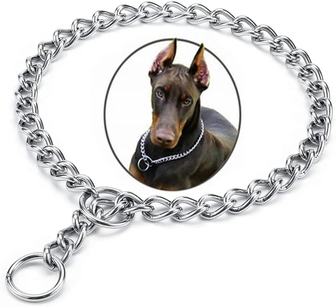 Durable Silver Dog Chain Collar Stainless Steel Choke Cuban Link Necklace Pet Training Collar for Small Medium Large Dogs Pitbul