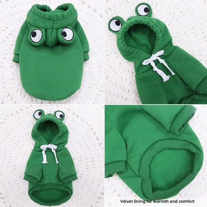 Funny Pet Clothes Cute Green Little Frog Dog And Cat Small Dog Autumn And Winter Sweatshirt Plush Outdoor Fashion Cotton Jacket