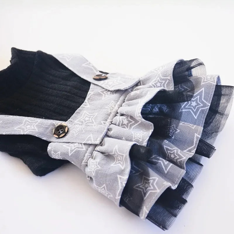 Dogs Denim Suspender Skirt Striped T-Shirt Cats Cute Fashion Cartoon Puppy Strapped Dress Suit Birthday Garden Walking Clothes