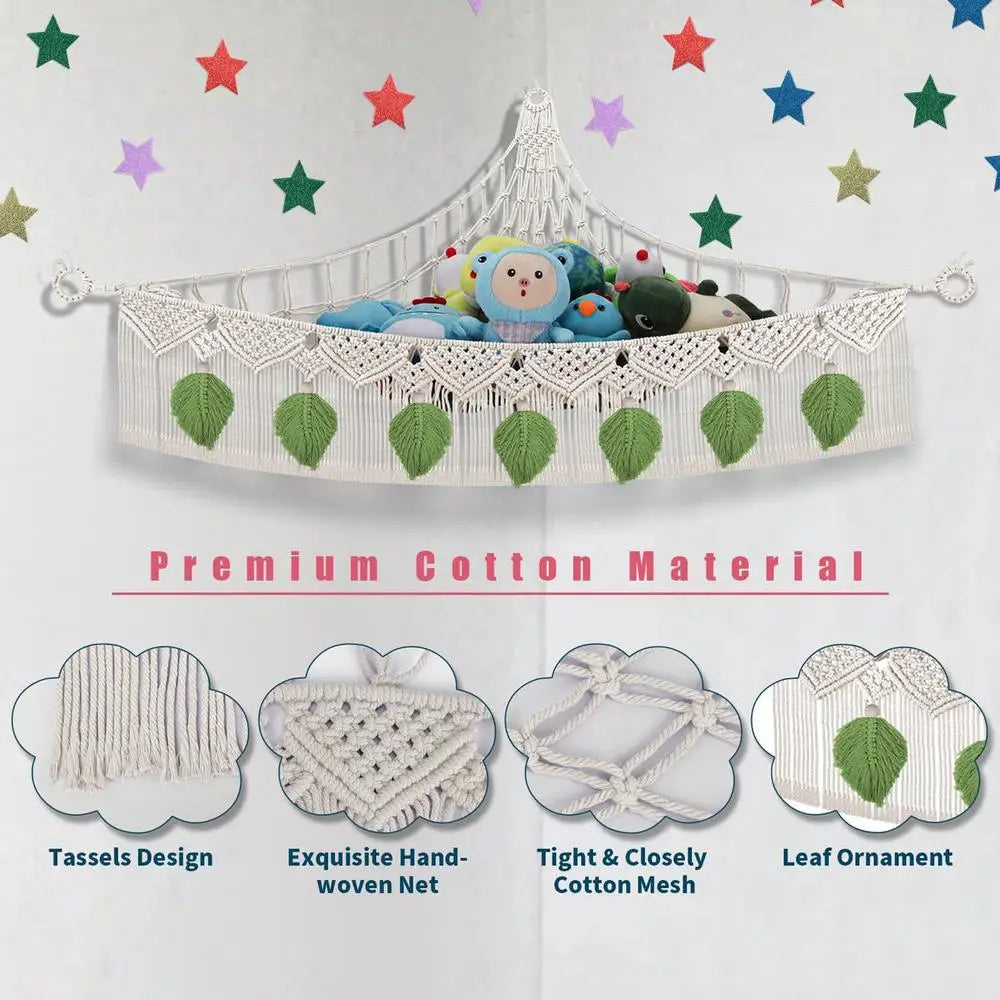 Macrame Toy Hammock Mesh Hammock Plush Toy Organizer Space-Saving Corner Plushies Net Cute Plushie Stuff Animal Holder For Kids