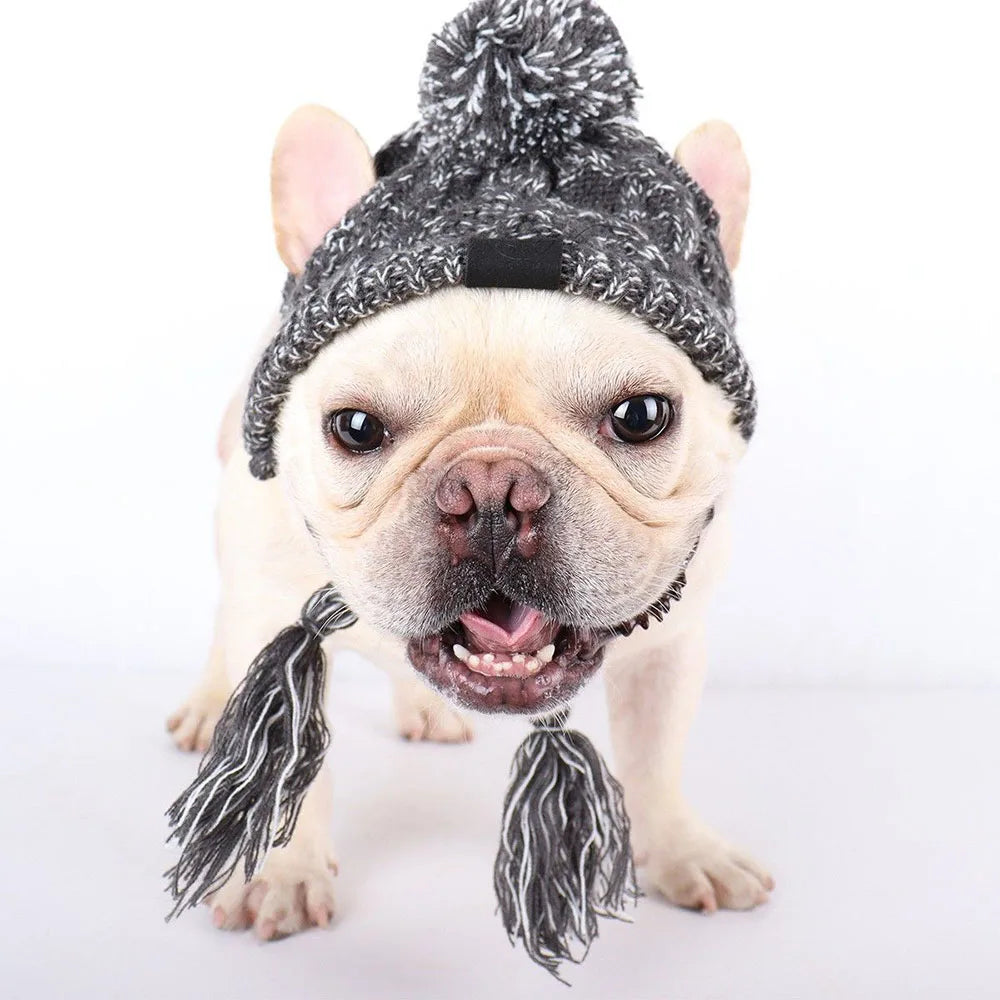 Winter Soft Dog Hat Warm Pet Dog Knitted Hat with Ear Holes Windproof Knitting French Bulldog Hat for Puppy Small Medium Dog Cap