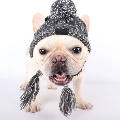 Winter Soft Dog Hat Warm Pet Dog Knitted Hat with Ear Holes Windproof Knitting French Bulldog Hat for Puppy Small Medium Dog Cap