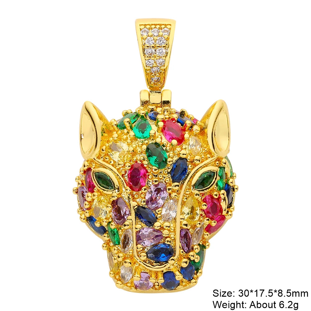 Juya 18K Real Gold Plated Cubic Zircon Bear Lion Bird Tiger Panther Head Leopard Charms For DIY Pendant Necklace Bracelet Making