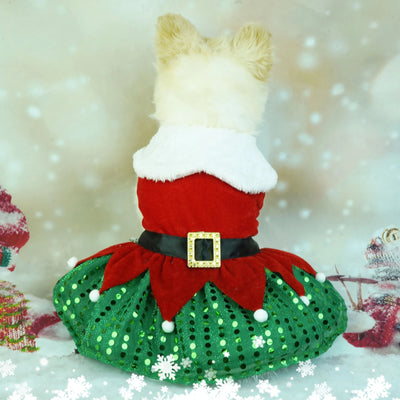 2025 New Years Dog Dresses Christmas Pet Sequins Christmas Dog Dress Cat Christmas Apparel Puppy Dress Holiday Girls Dog Costume