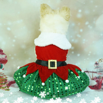 2025 New Years Dog Dresses Christmas Pet Sequins Christmas Dog Dress Cat Christmas Apparel Puppy Dress Holiday Girls Dog Costume