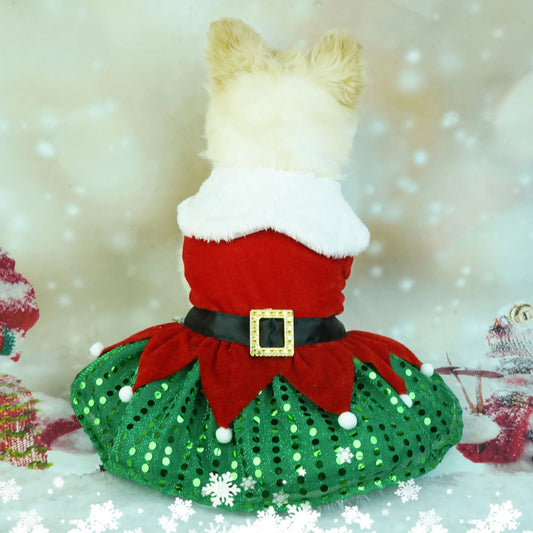 2025 New Years Dog Dresses Christmas Pet Sequins Christmas Dog Dress Cat Christmas Apparel Puppy Dress Holiday Girls Dog Costume