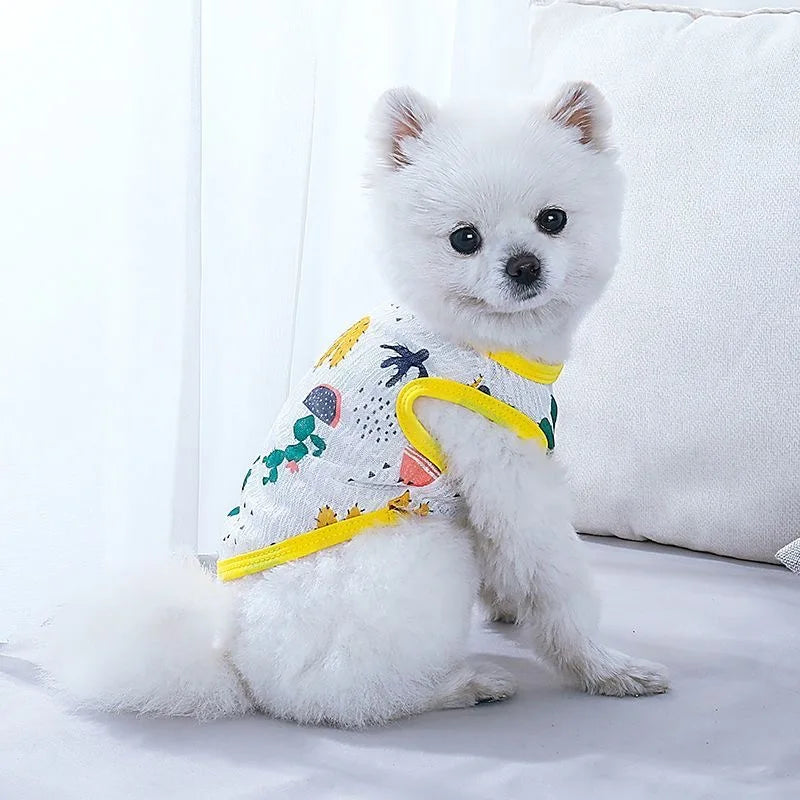 Cute Thin Summer Dog Vest Bear Print Dog Clothes Puppy Costume Chihuahua Bichon Sunscreen Cat Dog Cooling Vest Grils Dog T-Shirt