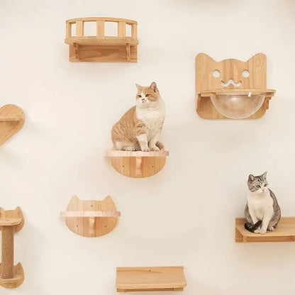 Wall Mounted Cat Shelves Scratching Post for Cat Jumping Platform and Cat Hammock Rope Ladder Wall Wooden Furniture