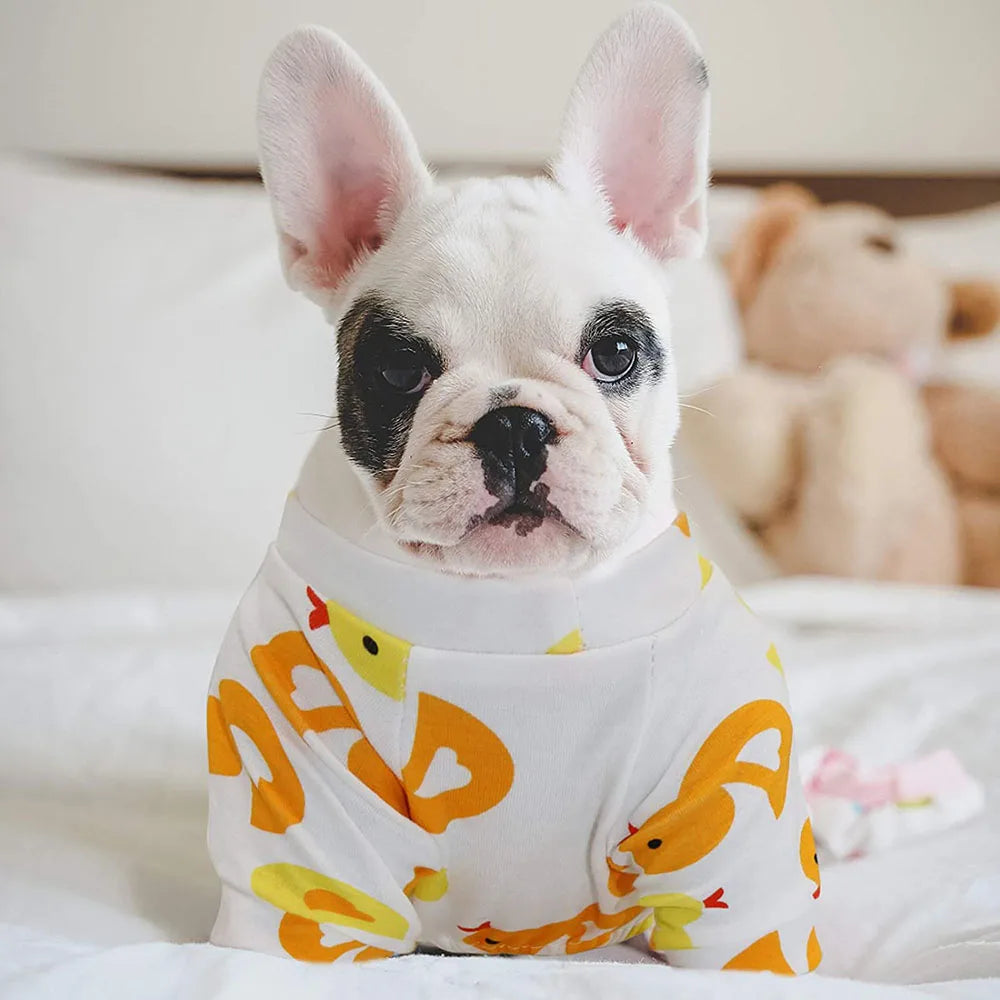 Pet Clothing Warm Cotton Dog Pajama Yellow Duck Soft Material Stretchable Dog Pajamas Onesie Pet Pjs Dogs Apparel for Small Dogs