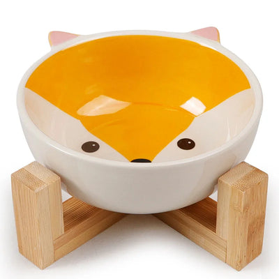 Ceramic Dog Bowl Raised Round Dog Cat Bowl No Spill Pet Dish for Food Water Feeding Cute Cartoon Printed Pet Dog Elevated Dish