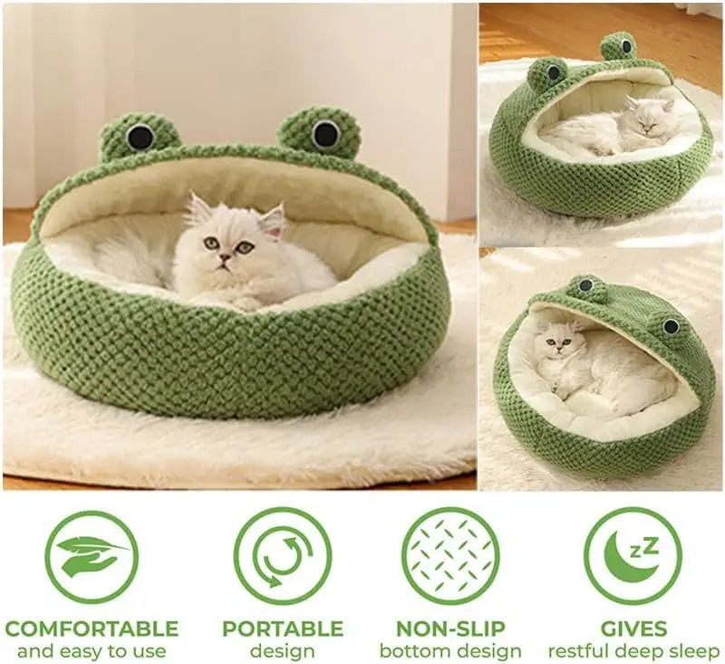 Pet Bed Cat Dog Nest Winter Warm Plush Round Cartoon Frog Deep Sleep Bag Comfort Soft Puppy Dog Bed Warm Cat Basket