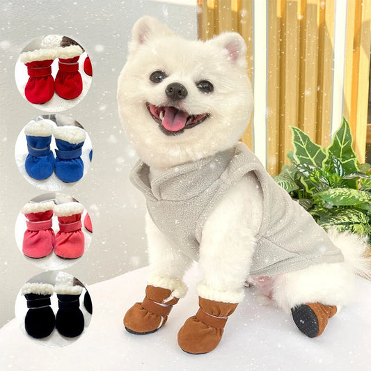 Solid Chamois Velvet Dog Socks Winter Outdoor Walking Chihuahua Non Slip Shoes for Puppy Soft Warm Accessories Feet Protector